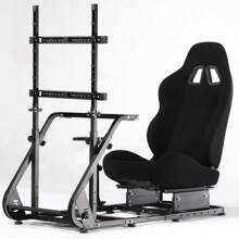 Minneer Racing Simulator Cockpit Frame With Monitor Stand, Gear Mount, Black Seat Compatible With G923 G920 G29 FANTEC T3PA TGT Height Adjustable Wheel And Pedals Not Included Racing Cockpit Full Kit - Black - View 1