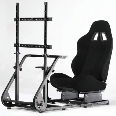 Minneer Racing Simulator Cockpit Frame With Monitor Stand, Gear Mount, Black Seat Compatible With G923 G920 G29 FANTEC T3PA TGT Height Adjustable Wheel And Pedals Not Included Racing Cockpit Full Kit
