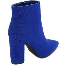 Electric Blue Rhinestone Ankle Boots With Block Heel – Bold Sparkle And Luxurious Finish - Blue - View 4