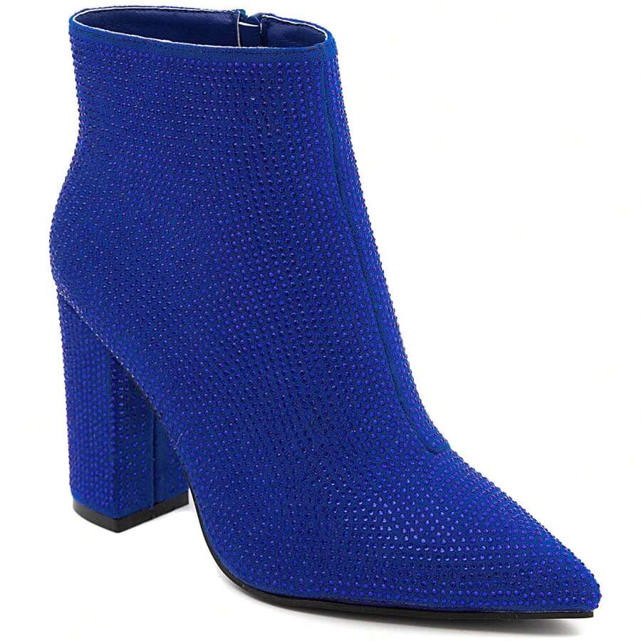 Electric Blue Rhinestone Ankle Boots With Block Heel – Bold Sparkle And Luxurious Finish - Blue - View 1