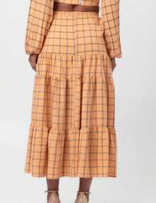 Long Yellow Madras Pequiá Skirt - 黃色 - 查看 2