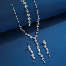 1 set Gioielli minimalisti composto da collana con catena a griffa tempestata di diamanti, orecchini e bracciale, set di 3 pezzi adatto per l''uso quotidiano delle donne