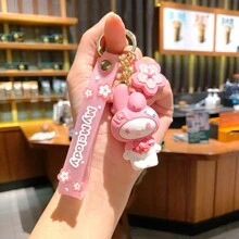 Sanrio Porte-clés figurine Kawaii Anime Fleurs de cerisier Sakura mignon pour fille. Accessoire pour Noël, voiture, sac à dos d'école, cadeau