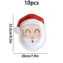 10 件圣诞节纸盘，圣诞老人头像、麋鹿、圣诞树图案，一次性盘子餐具餐桌装饰，圣诞快乐促销 - 彩色 - 查看 10