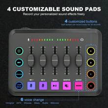 遊戲專用音訊混音器,可充電音訊介面rgb Pc混音器,具備xlr麥克風介面,個別控制,音量推子,靜音鍵,48v幻象電源,適用於播客/錄音功能 - 黑色 - 查看 9