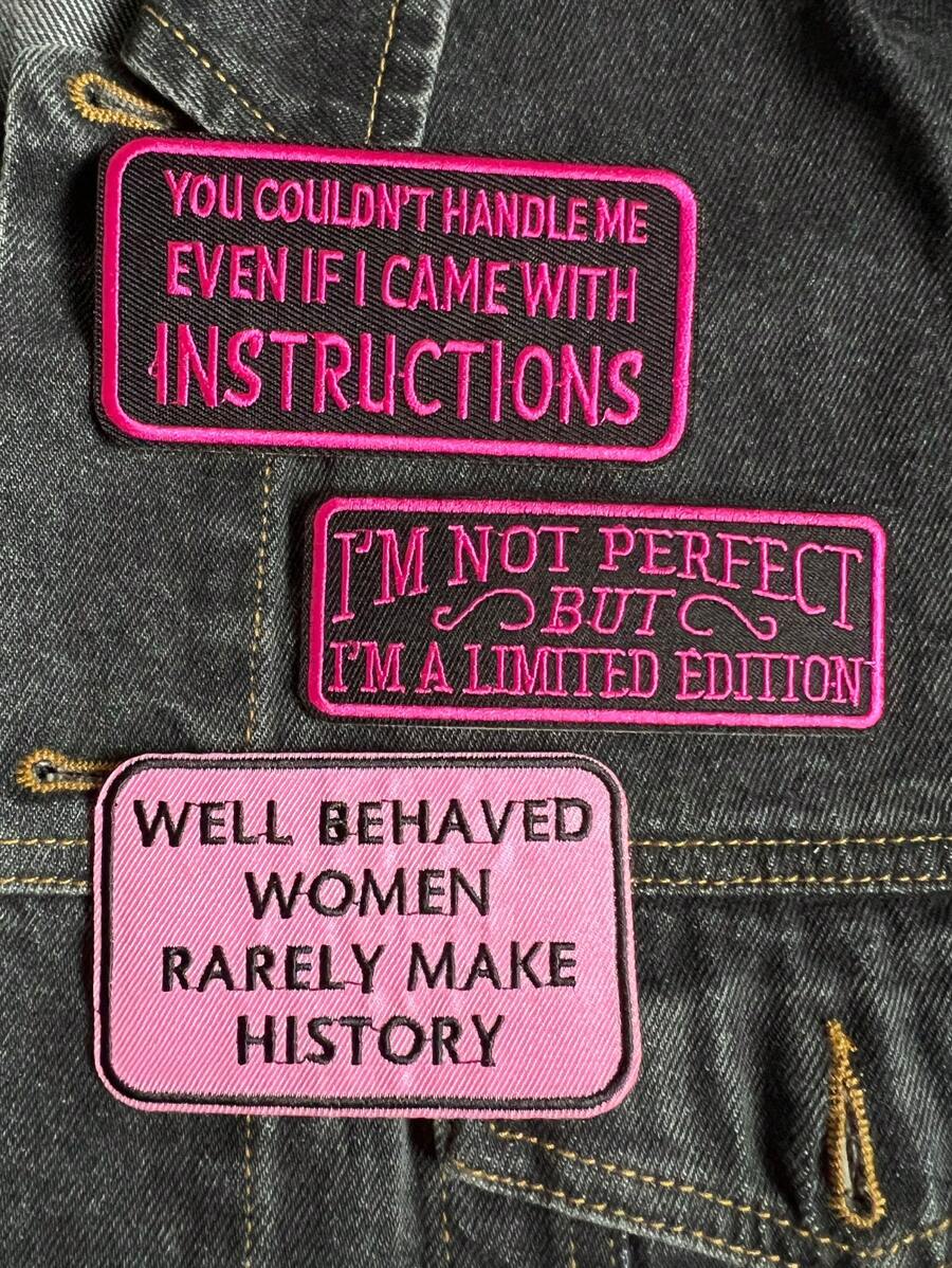 2/3 piezas Parches con frases en inglés bordadas, parches con letras para planchar o coser para ropa, mochilas, sombreros y chaquetas - Multicolor - Ver 1