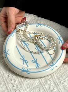 1 件北欧风格陶瓷蝴蝶结珠宝托盘，高端家居装饰饰品盘，项链架，烛台，钥匙收纳托盘，家居配件，送给男朋友/女朋友的礼物，生日，派对 - 彩色 - 查看 5