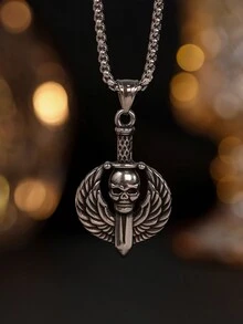 Holy Death Pendant Punk Fashion Vampire Silver Necklace Gothic Jewelry - Silver - View 9