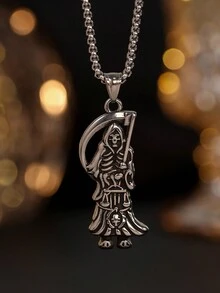 Holy Death Pendant Punk Fashion Vampire Silver Necklace Gothic Jewelry - Silver - View 1