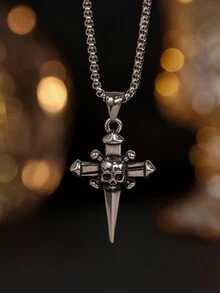 Holy Death Pendant Punk Fashion Vampire Silver Necklace Gothic Jewelry - Silver - View 4