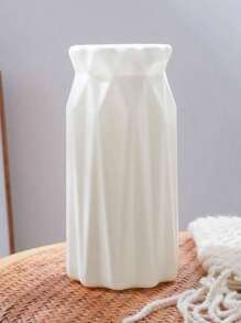 1 pieza Jarrón cilíndrico moderno y minimalista de plástico con apariencia de cerámica, con hierba pampa alta, jarrón blanco ondulado con textura, decoración floral artificial, centro de mesa para el hogar, boda, oficina - Blanco - Ver 8