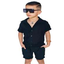 Black Bamboo Linen Set For Kids - 黑色 - 查看 1