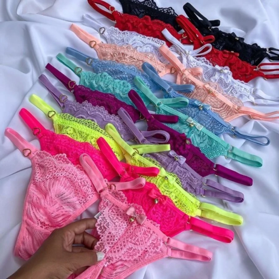 Promotion Kit 10 Women's Lace Thongs With Heart Adjustment Sexy Panties Finds - 彩色 - 查看 1