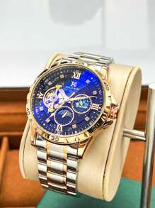 AOKULASIC 1pc Luxury Starry Sky Moon Phase Display Tourbillon Hollow Automatic Mechanical Men's Watch, Top Brand, Stainless Steel Strap, Rose Gold Case, Business & Casual Watch, Gift