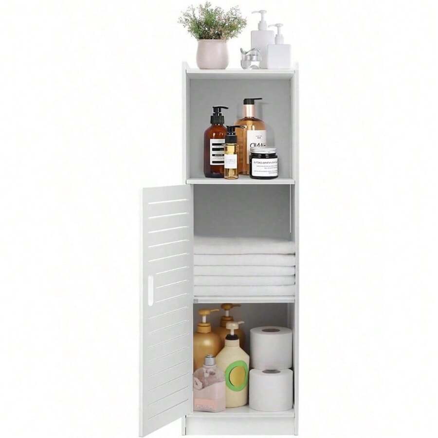 Three-Layer Waterproof Bathroom Cabinet, Floor-Standing Bathroom Storage Unit, Multifunctional Bathroom Furniture Cabinet With Doors, Suitable For Bathroom, Living Room, Corridor, Bedroom. - Black - View 1