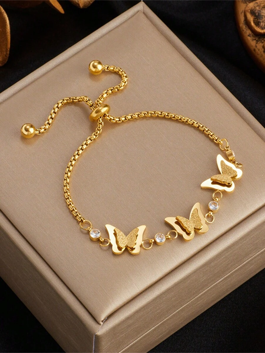 小巧简约百搭个性时尚复古金拉立体蝴蝶链配饰女手链适合日常佩戴 - 金黃色 - 查看 1