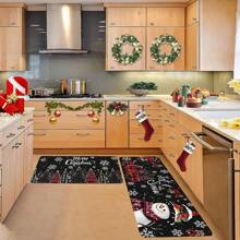 1/2 chiếc Thảm bếp Giáng sinh hình bông tuyết "Let It Snow" dày 0,47 inch/1,2cm, Thảm trang trí nhà mùa đông, Thảm mềm chống trượt, Dùng cho phòng giặt, phòng khách, văn phòng Trang trí Giáng sinh - Nhiều màu - Xem 3