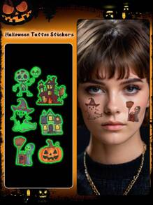 1 miếng dán phát sáng Halloween hoạt hình bí ngô ma đầu lâu hình xăm tạm thời chống thấm nước chống mồ hôi hình xăm dùng một lần cho nam và nữ cho mặt, cổ, cánh tay nghệ thuật cơ thể hình xăm giả - Nhiều màu - Xem 8
