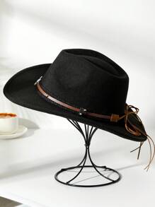 1 pièce Chapeau de cow-boy unisexe décoré d'une tête de bétail, chapeau de style boho cowboy/cowgirl Fedora pour fête et Halloween