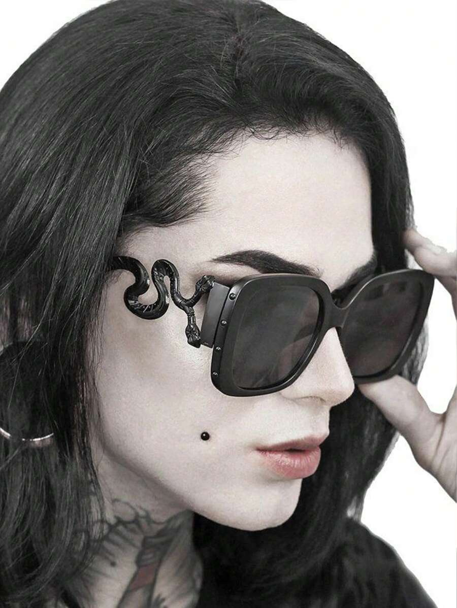 1pc Double Headed Snake British Retro Oversized Square Metal Fashion Glasses Dark Gothic Style Retro Personalized Fashion Men's And Women's Glasses Halloween Christmas Decoration Beach Accessories For Women Glasses Shades Beach Accessories For Women Glasses Shades - Nhiều màu - Xem 1