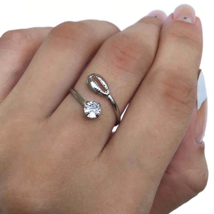 Adjustable Stainless Steel Ring With Rhinestones Silver Color Adjustable - MẪU 24 - Xem 1