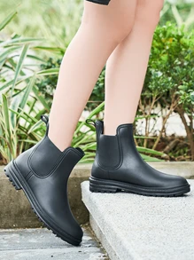 Women All-Season Solid Color PVC Waterproof Non-Slip Rain Boots - Black - View 1