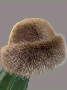 1 pieza Nuevo sombrero de felpa cálido, gorro bucket de moda grueso y cálido para mujeres, a prueba de viento e impermeable para el invierno, ideal para Halloween