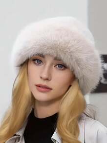 1 pieza Nuevo sombrero de felpa cálido, gorro bucket de moda grueso y cálido para mujeres, a prueba de viento e impermeable para el invierno, ideal para Halloween