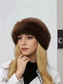 1 pieza Nuevo sombrero de felpa cálido, gorro bucket de moda grueso y cálido para mujeres, a prueba de viento e impermeable para el invierno, ideal para Halloween