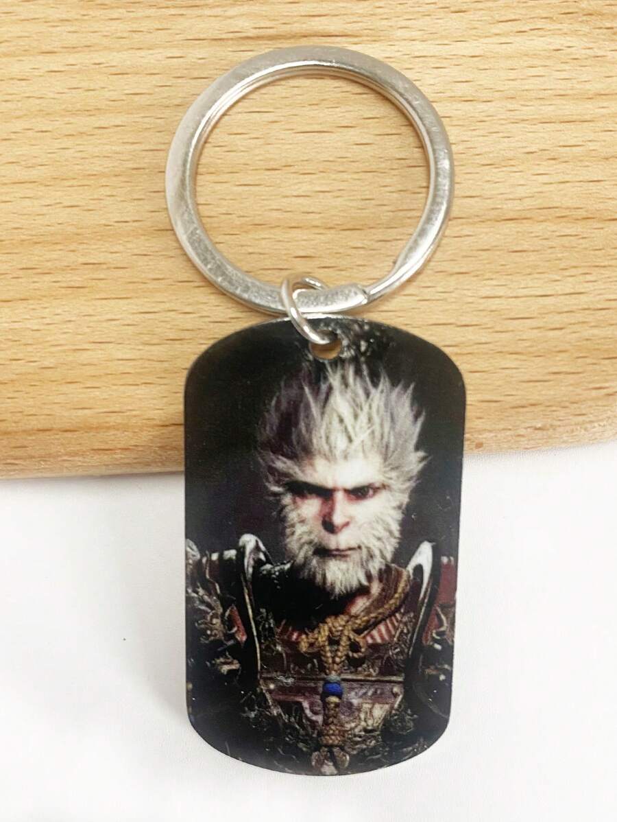 Stainless Steel 'Monkey King' Keychain, Black Buddha Pilgrim Accessory