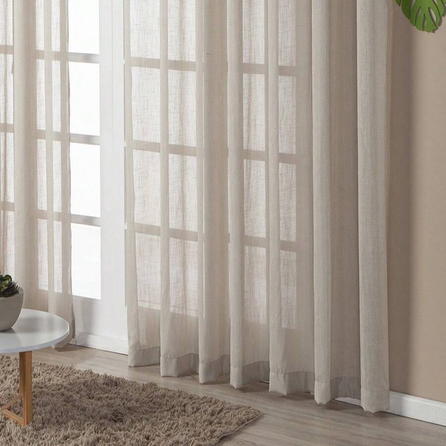 Curtain 5.00 X 2.80 Voil Flame Linen Gauze Various Colors - 榛子 - 查看 1