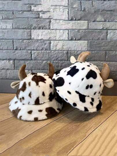 New Fashionable Personalized Versatile Cute Cow Horn Bucket Hat, Autumn Winter, Suitable For Women & Men
