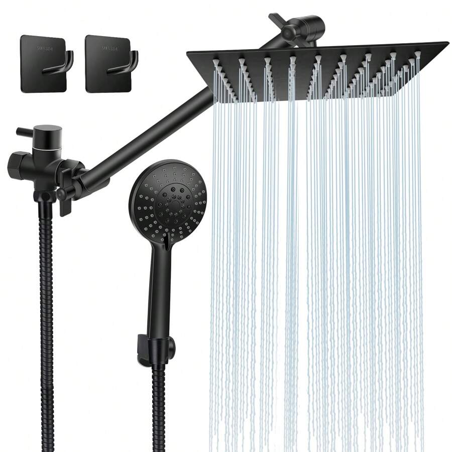 Regadera de ducha Baño Cuadrada Color Negro Mate De Mano De Alta Presión 5 Modos - Negro - Ver 1