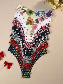 7条/包 - 女士圣诞印花荷叶边舒适性感柔软纯棉三角裤 - 彩色 - 查看 2