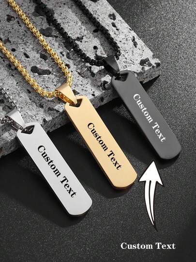 1pc Fashionable And Simple Stainless Steel Smooth Custom Text Rectangular Men's And Women's Pendant Necklace, A Casual And Versatile Accessory,Gold,Black,Silver,Stylish,Colorful,Vintage,Unisex,Hipster,Simple,Casual,Custom,Personalized,Unique,Ideal Gifts For Him,Ideal Gifts For Her,Her,Boyfriend,Girlfriend,Dad,Mom,Family,Friends,For Anniversaries,For Birthdays,For Graduation,For Prom,For Party,Jewelry Women,Elegant Outfit