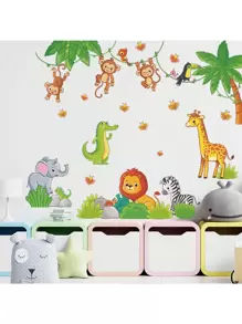 1 件可爱卡通森林动物长颈鹿大象蝴蝶墙贴适用于儿童房，自粘式婴儿洗澡家庭装饰礼物 - 彩色 - 查看 8