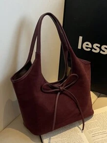Bolso tote vintage de gran capacidad, bolso de hombro informal con estampado de letras, decoración de lazo y cordón para mujer, elegante bolso multiusos para ir al trabajo, bolso, bolso inspirado en el estilo retro para mujeres