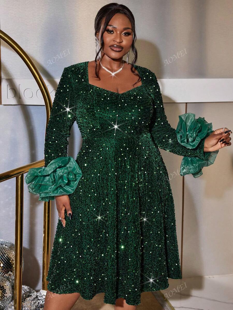 Shiny Long Sleeve ALine Sequin Christmas Party Dress SHEIN USA