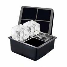 4/6/8網格矽膠製冰格帶蓋,冰模具,適用於家庭使用冰製作和水果冰&嬰兒餐飲盒 - 黑色 - 查看 8