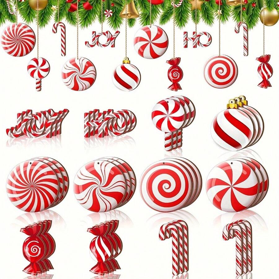 24 Pieces Of Wooden Candy Cane Decorations - Holiday Christmas Tree Decoration, Mint Design Suitable For Holiday Home And Party Decoration - as shown - View 1