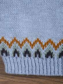 Baby Boy Wave Pattern Solid Color Knitted Sweater - Blue - View 7