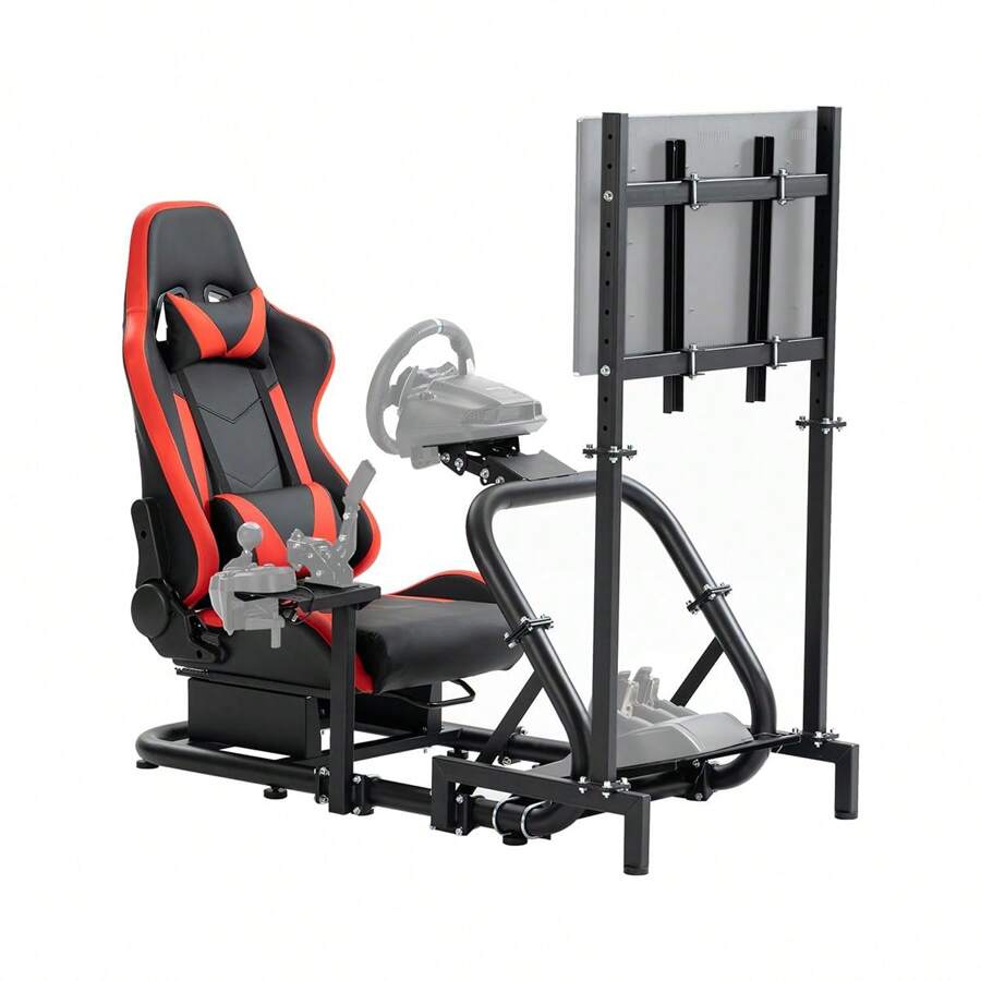 Minneer Racing Cockpit With TV Stand & Red Seat Fit For G923 G920 T500,FANTEC,T3PA/TGT Stable & Strong , Wheel And Pedals Not Included - Red - View 1