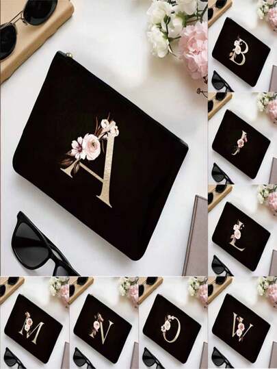 化妆包女士化妆包钱包姓名首字母图案洗漱用品收纳袋婚礼派对洗漱包，字母心形图案化妆拉链包，便携式随身收纳袋，拉链手机钱包铅笔袋化妆包情人节礼物手拿包伴娘化妆包洗漱用品收纳袋化妆盒，旅行时使用非常方便，让旅途更轻松，送给朋友和家人的好礼物化妆品收纳盒化妆品收纳化妆袋化妆包