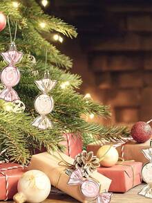 6 件圣诞糖果装饰套装，塑料闪光糖果饰品，圣诞树挂饰，镀层糖果吊坠，适用于节日派对、婚礼、圣诞节、生日工艺品、礼品包装、圣诞树装饰（粉色、香槟金）、万圣节、万圣节装饰 - 彩色 - 查看 6