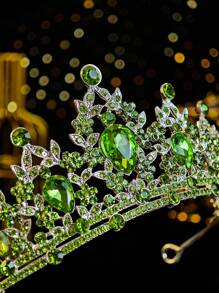 1件套女王皇冠头饰公主皇冠，适合女性和女孩佩戴，水晶头饰，适合新娘、公主在婚礼、派对、万圣节等场合佩戴。 - 綠色 - 查看 8