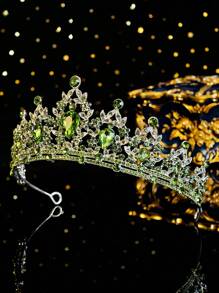 1件套女王皇冠头饰公主皇冠，适合女性和女孩佩戴，水晶头饰，适合新娘、公主在婚礼、派对、万圣节等场合佩戴。 - 綠色 - 查看 10