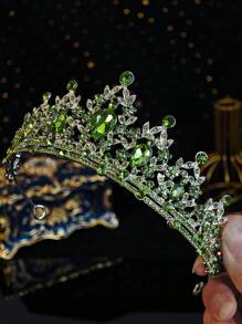 1件套女王皇冠头饰公主皇冠，适合女性和女孩佩戴，水晶头饰，适合新娘、公主在婚礼、派对、万圣节等场合佩戴。 - 綠色 - 查看 7