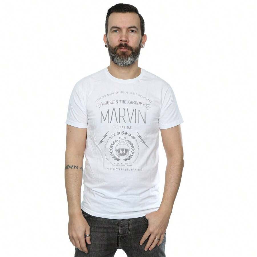 LOONEY TUNES Mens Where�'s The Kaboom Marvin The Martian Cotton T-Shirt (White) - trắng - Xem 1