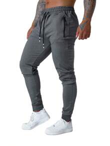 3 Pcs Mens Jogger Sweatpants With Drawstring Zipped Pockets Athletic Track Pants For Gym Running Workout - 黑色+深灰+軍綠 - 查看 3