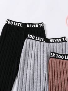 3pcs Girls' Ribbed Straight Leg Pants Set, Autumn Winter - Multicolor - View 3